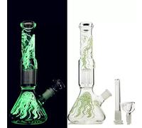 Glow in The Dark Rig 6 Arm Tree Perc Bong Glowing Water Pipe Beaker Bongs 14mm Jellyfish Glass Water Bong