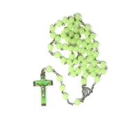Glow in the dark rosary beads round luminous bead and cross silver chain long 58cm