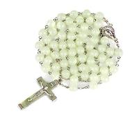 Glow in The Dark Rosary Necklace- Luminous Catholic Round Beads Religious Jesus Crucifix for Hanging Pray Rosaries Necklace Jewelry Noctilucent Cross Necklace Gift for Men Women