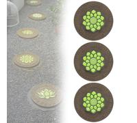 Glow in The Dark Round Stepping Stone Set, Outdoor Luminous Lotus Stepping Stone Path Pavers, Decorative Stone with Lotus Pattern for Walkways, Lawn, Patio, Path(A,3pcs)