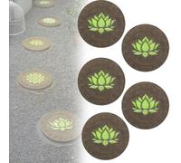 Glow in The Dark Round Stepping Stone Set, Outdoor Luminous Lotus Stepping Stone Path Pavers, Decorative Stone with Lotus Pattern for Walkways, Lawn, Patio, Path(B,5pcs)