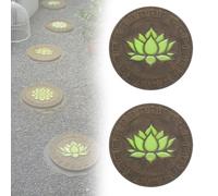 Glow in The Dark Round Stepping Stone Set, Outdoor Luminous Lotus Stepping Stone Path Pavers, Decorative Stone with Lotus Pattern for Walkways, Lawn, Patio, Path(B,2pcs)