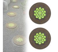 Glow in The Dark Round Stepping Stone Set, Outdoor Luminous Lotus Stepping Stone Path Pavers, Decorative Stone with Lotus Pattern for Walkways, Lawn, Patio, Path(A,2pcs)
