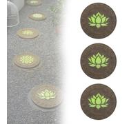 Glow in The Dark Round Stepping Stone Set, Outdoor Luminous Lotus Stepping Stone Path Pavers, Decorative Stone with Lotus Pattern for Walkways, Lawn, Patio, Path(B,3pcs)