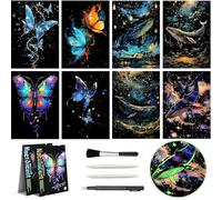 Glow in The Dark Scratch Art for Teens & Adults, Magic Rainbow Engraving Scraping Painting Scratchboard Paper(A4) Creative Crafts Set: 8 Sheets Scratch Cards with 4 Tools (Whales / Butterflies)