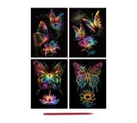 Glow in the Dark Scratch Kits, 4X Rainbow Painting Paper with Pen, Fun Cards, Creative Craft Activity for Drawing, Coloring, Art Projects