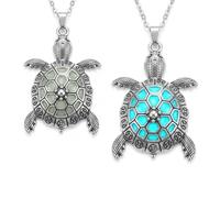 Glow in the Dark Sea Turtle Necklace - Luminous Ocean Beach Jewelry Glows Blue in the Dark - Cute Boho Animal Pendant for Women Men - Unique Turtle Necklace Blue Glowing Birthday Gift for Her