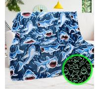 Glow in The Dark Shark Blanket for Boys - Ocean Themed Decor Blanket for Toddlers 2-6 Soft Sea Creature Gifts for Boys Girls, Small Fleece Throw for Stroller, 40"x50"