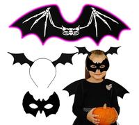 Glow in the Dark Skeleton Bat Wings with Eye Mask Headband, Halloween Costumes Accessories Set for Adult Women Men Kids, Light Up Purple Green LED Trick or Treat Party Supplies (Purplekids, Kids)