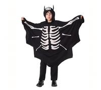 Glow-in-the-Dark Skeleton Fancy Dress Cape Hooded Bat Style Poncho with Bone Print Oversized Cloak for Halloween Cosplay Spooky Themed Party Outfi