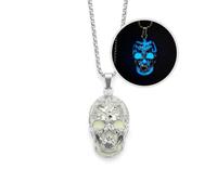 Glow in the Dark Skull Pendant Necklace, Green Blue Turquoise Luminous, Silver-Tone Chain, Gothic Alternative Style (Blue, Silver)