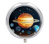 Glow in The Dark Solar Star Pill Box for Pocket Round Pill Box 3 Compartment Decorative Portable Travel Pill Holder Tablet Vitamin Organizer Mini Pill Case