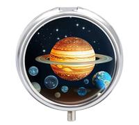 Glow in The Dark Solar System Planet Pill Box Round Portable Small Pill Case Waterproof Travel Pill Box Organizer for Pocket Purse and Daily Convenience