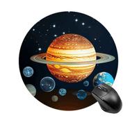 Glow in The Dark Solar System Planet Round Mouse Pad, Non-Slip Rubber Base Waterproof Washable, Computer Mouse Mat for Office Gaming Studying, Premium-Textured Durable Portable Circle Mousepad for Des