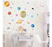 Glow in The Dark Space Wall Stickers, Nine Planets, Astronaut, Comet, and Star Wall Decals, Self-Adhesive PVC, Removable Space-Themed Wall Art for Kids Room, Nursery, Bedroom Decor