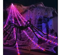 Glow in The Dark Spider Web Halloween Outdoor Decorations Fake Realistic Spider Lights Yard/garden Decor Day of The Dead Props 2m luminous spider