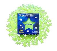 Glow in The Dark Star Stickers, CAYUDEN 201pcs Super Bright Green Glowing Ceiling Stars and Moon Stickers Luminous Large Plastic 3D Wall Stickers Room Decal Stars Stickers for Baby Nursery Bedroom