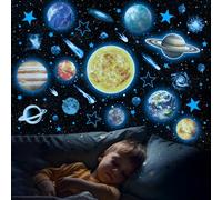 Glow in The Dark Stars and Planets for Ceiling, Robmoda Glow Solar System Wall Stickers, Space Wall Decals for Kids Boys Room (Blue)