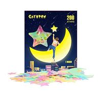 Glow in the Dark Stars, CAYUDEN 201 pcs Colorful Glow in the Dark Plastic Star and Moon for Ceiling Stars 3D Luminous Stickers Glowing Fluorescent Star Wall Stickers for Boys Girls Bedroom