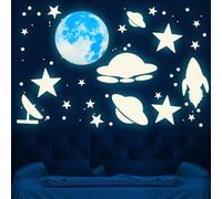 Glow in The Dark Stars Ceiling, 1134PCS Realistic 3D Glow in The Dark Stickers Moon and Stars Wall Decals Planets Solar System Wall Stickers for Ceiling for Kids Bedroom - Green (Blue)