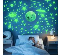 Glow in The Dark Stars Ceiling Planet Wall Stickers, Glow Stars Wall Decals, Rocket Planets Space Wall Stickers for Kids, Perfect for DIY Kids Bedroom Nursery Living Room (Green Light)