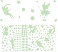 Glow in The Dark Stars Faitrry Bedroom Decor 6 Sheet Luminous Moon Space Galaxy Round Wall Stickers for Girls Bedroom Nursery Living Room Classroom Ceiling Decor (Green)