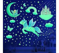 Glow in The Dark Stars for Ceiling,Unicorn Wall Decals Stickers for Girls Bedroom Glow in The Dark Stickers Vinyl Unicorn Castle Room Wall Decor for Baby Kids Girls Nursery Playroom Mural