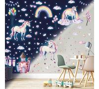 Glow in the Dark Stars for Ceiling Unicorn Wall Stickers Unicorn Wall Decals for Girls Bedroom Luminous Glow Unicorn Stars Ceiling Stickers for Baby Boys Kids Playroom Living Room Nursery