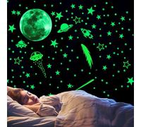 Glow in the Dark Stars, Rocket and Planets Wall Stickers, Glow Stars Decals - Ceiling Stars, Space Wall Stickers for Wall Decoration, Nursery, Bedroom and Living Room Décor (Green)