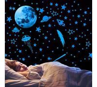 Glow in The Dark Stars, Rocket and Planets Wall Stickers - Glow Stars Decals for Wall and Ceiling Decoration, Nursery, Bedroom, Living Room Décor (Blue)