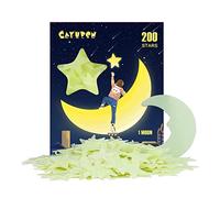 Glow in the Dark Stars Stickers for Ceiling, CAYUDEN 201pcs 3D Plastic Glowing Moon and Stars Wall Sticker for the Wall Luminous Ceiling Stars Stickers Fluorescent Room Decor for Baby Nursery Bedroom
