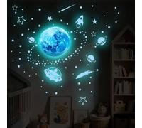 Glow in The Dark Stars Stickers,Moon,Stars and Astronaut Space Wall Stickers Blue Wall Stickers for Boys Kids Bedroom Accessories Decoration Blue