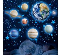 Glow in The Dark Stars The Earth Wall Decals, Solar System Wall Stickers for Bedroom, Baby Nursery Planets Decoration for Ceiling (Blue)