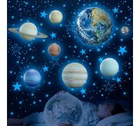 Glow in The Dark Stars The Earth Wall Decals, Solar System Wall Stickers for Bedroom, Baby Nursery Planets Decoration for Ceiling (Blue)