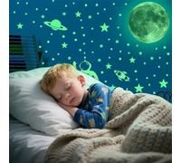 Glow in The Dark Stars Wall Stickers Rocket and Planets Decals Glow Star Decals Ceiling Stars Space Stickers for Wall Decoration Nursery Bedroom Living Room