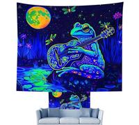 Glow in the Dark Tapestry,Glow in the Dark Wall Tapestry,UV Reactive Backdrop Tapestry | Vertical Poster Frog Guitar Tapestry for Bedroom Living Room