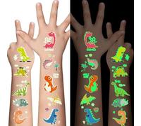 Glow In The Dark Temporary Tattoos Dinosaur, 120pcs Luminous Tattoos Stickers, Safe and Non-Toxic Glow Temporary Stickers for Kids' Party Favors, Birthday & Christmas Gifts