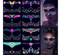 Glow in the Dark Temporary Tattoos Face Stickers Festival Glitter Neon Accessories 8Pcs Fake Tattoo Self Adhesive Waterproof Sticker Makeup Party