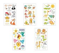 Glow in the Dark Temporary Tattoos for Kids - 5 Sheets Cute Jungle Animal Fake Tattoo Stickers Set for Girls and Boys - Great for Birthday Party Favors, Bag Fillers, Classroom Prizes