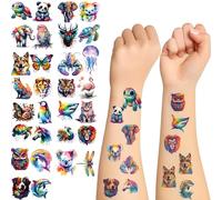 Glow In The Dark Temporary Tattoos Stickers 10 Sheets - Holographic Waterproof Watercolour Art with Vibrant Rainbow Animal Designs For Party Festival Summer Beach Kids Adults