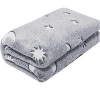 Glow in The Dark Throw Blanket Flannel Moon Star Unicorn Gifts for Kids Girls Boys Adults Bedroom Cosy Warm Super Soft Plush Fleece Faux Fur (Grey Moon and Stars)