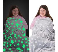 Glow in The Dark Throw Blanket Flannel Moon Star Unicorn Gifts for Kids Girls Boys Adults Bedroom Cosy Warm Super Soft Plush Fleece Faux Fur (Grey)