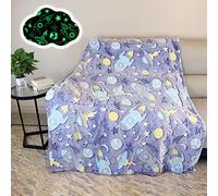 Glow in The Dark Throw Blanket, Galaxy Stars Pattern Soft Flannel Fleece Blanket,All Season Couch Sofa Nap Blanket for Kids Girls Boys Adults Gifts (Space A, 130 x 150 cm)