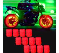 Glow in The Dark Tire Valve Caps, Glow in The Dark Valve Stem Caps, Luminous Tire Valve Stem Caps, Tire Valve Caps Light Up, Light Up Tire Valve Caps for Car, Bikes, Motorcycles (Red, 12 Pcs)