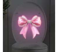 Glow in the Dark Toilet Sticker, Pack Pink Bow Decal, Waterproof Self- Bathroom Wall Art, Luminous Night Light Decor for Kids Room