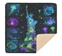 Glow-in-The-Dark Underwater Statue of Liberty & Eiffel Tower Soft Thick Baby Gym & Activity Mat for Indoor Outdoor Water Resistant Activity Entertainment Mat for Baby Toddler Infant, 50'' x