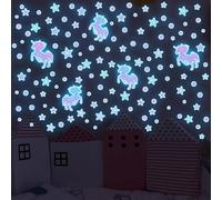 Glow in The Dark Unicorns Wall Decals Unicorns Stars Wall Stickers Blue Luminous Glow Stars Moon Ceiling Stickers Decor for Baby Girls Boys Bedroom Ceiling Nursery Room Decor