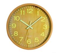 Glow in the Dark Wall Clock 30cm Silent Sweep Non Ticking Wood Grain Glass Mirror Face Dust Proof Battery Powered Living Room Bedroom Office(B)