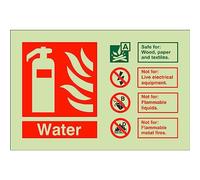 Glow In The Dark Water Fire Extinguisher ID Sign 150mm x 100mm - Rigid Plastic