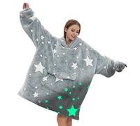 Glow in The Dark Wearable Blanket Hoodie for Adult Women Men,Oversized Sherpa Sweatshirt Wearable Blanket Hoodie with Giant Pocket,Super Warm Soft Flannel Hooded Blanket,Luminous Stars